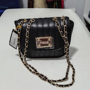 Bebe Quilted Black Chain-Handle Shoulder Bag